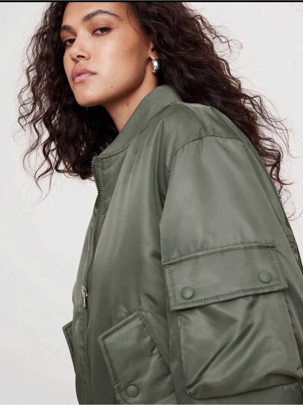 Banana Republic Olive Nylon Insulated Bomber Jacket